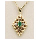 10kt Gold Emearld & Diamond Pendant