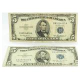 (2) 1953-A $5 Silver Certificates