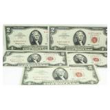 (5) 1963 Red Seal $2 Bank Notes