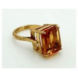 Emerald Cut 11.40 ct Golden Citrine Solitiare Ring