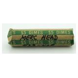 Roll Of 50 1942-S & P Silver Mercury Dimes