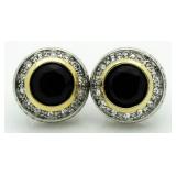 Round Genuine Black  Agate Earrings