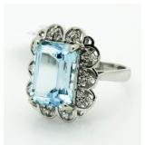 $9,769 14kt Gold 10.21 ct Blue Topaz/Diamond Ring