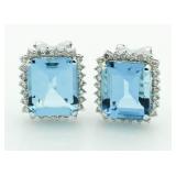 14kt Gold 12.50 ct Blue Topaz & Diamond Earrings