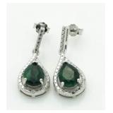 Genuine 4.21 ct Emerald & Diamond Earrings