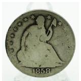 1858-O Seated Liberty Silver Half Dollar