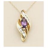 10kt Gold Amethyst & Diamond Pendant