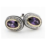 Genuine Amethyst Oval Fashion Earrings