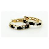 Genuine Sapphire & Diamond Hoop Earrings