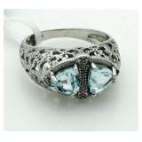 1.31 ct Blue Topaz & Diamond FIlligree Ring