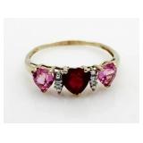 10kt Gold Ruby, Sapphire & Diamond Valentine Ring