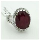 14kt Gold Oval 14.39 ct Ruby & Diamond Ring