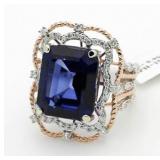 14kt Gold 20.71 ct Sapphire & Diamond Ring