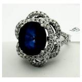 14kt Gold Oval 10.06 ct Sapphire & Diamond Ring