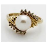 14kt Gold Pearl & Diamond Estate Ring