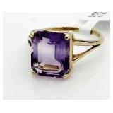 14kt Gold Emerald Cut 4.00 ct Amethyst Ring