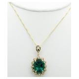 14kt Gold 6.01 ct Emerald & Diamond Pendant