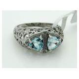 Genuine 1.31 ct Blue Topaz & Diamond Ring