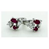 9Kt Gold Genuine Ruby & White Topaz Earrings