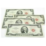 (4) 1963 Red Seal $2 Bank Notes