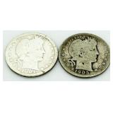 1904-O & 1905 Barber Silver Quarters