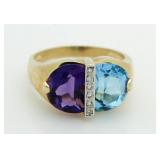 14kt Gold Topaz/Amethyst & Diamond Ring