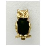 14kt Gold Jade Owl Broach