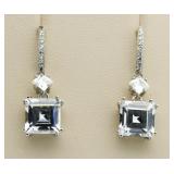 Asscher Cut 6.00 ct White Topaz Designer Earrings