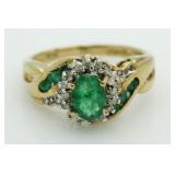 10kt Gold Emerald & Diamond Estate Ring