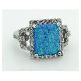 Australian Blue Opal Radiant Cut Designer Ring