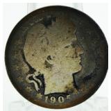 1905 Toned Barber Silver Quarter