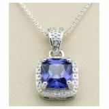 Cushion Cut 1.44 ct Sapphire & Diamond Pendant