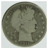 1911-S  Barber Silver Half Dollar