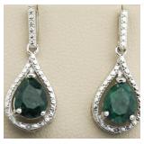 Genuine 2.22 ct Emerald & Diamond Earrings