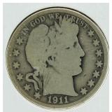 1911-D Barber Silver Half Dollar