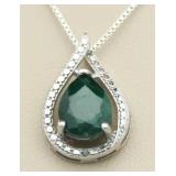 Genuine 1.85 ct Emerald & Diamond Pendant