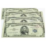 (4) $5 Silver Certificate Bank Notes