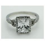 Emerald Cut White Topaz Solitaire Ring