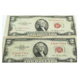 (2) 1953 Red Seal $2 Silver Certificates