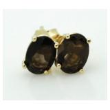 Genuine Smoky Topaz Solitaire Earrings