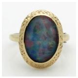 14kt Gold Oval Pink & Blue Opal Estate Ring