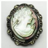 Vintage Opal & Marcasite Cameo Broach/Pendant