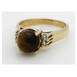 14kt Gold Genuine Tiger Eye & Diamond Ring