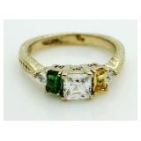 14kt Gold White, Green & Yellow Topaz Ring