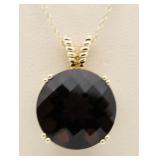 10kt Gold Round 8.45 ct Smoky Topaz Pendant