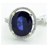 14kt Gold Oval 7.68 ct Sapphire & Diamond Ring