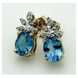 14kt Gold 3.50 ct Blue Topaz & Diamond Earrings