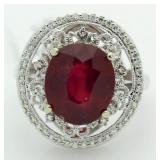 14kt Gold Oval 7.14 ct Ruby & Diamond Ring