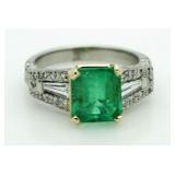 Platinum 3.35 ct Genuine Emerald & Diamond Ring