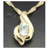 10kt Gold Blue Topaz & Diamond Pendant